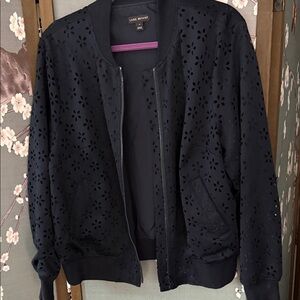 Lane Bryant Navy Blue Eyelet Bomber Jacket